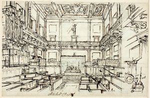 Estudo para Whitehall Chapel, da Microcosm of London de Augustus Charles Pugin