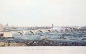 Abertura da Ponte Waterloo em 18 de junho de 1817, gravada por A. Pugin a partir de um desenho de W. Findlater, gravado por R. Havell und Son, 1818 (gravura colorida) de Augustus Charles Pugin