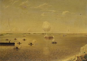 Assalto a Fort Sumter, 7 de Abril de 1863, c.1863 (óleo sobre tela) de Augustus Grinevald