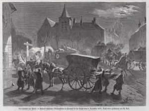 Chegada dos soldados saxões feridos nas batalhas fora de Paris, Guerra Franco-Prussiana, 2 de Dezembro de 1870 (gravura) de Augustus J. Beck