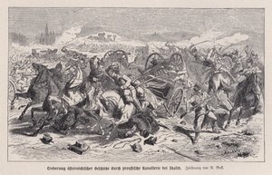 Armas austríacas capturadas pela cavalaria prussiana na Batalha de Skalitz, Boémia, Guerra Austro-Prussiana de Augustus J. Beck