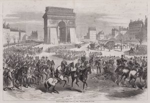 Tropas alemãs entram em Paris após o fim da guerra franco-prussiana de Augustus J. Beck