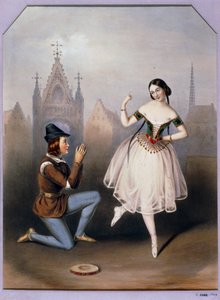 Carlotta Grisi como Esmeralda e Jules Perrot como Gringoire - La Esmeralda, ballet em 3 actos ... (litografia)