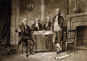 Líderes do Congresso Continental de 1775: John Adams, Robert Morris, Alexander Hamilton e Thomas Jefferson, desenho de Augustus Tholey (1894) de Augustus Tholey