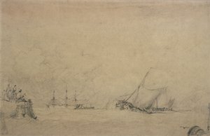 Lugger Fazendo para a boca de um porto (desenho) de Augustus Wall Callcott