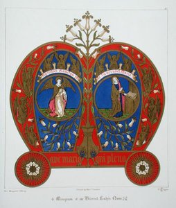 Monograma do nome de Nossa Senhora, do "Glossário do Ornamento Eclesiástico e Constume", litografia de H.C. Maguire de Augustus Welby Northmore (after) Pugin