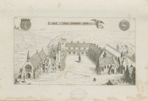 Alton - Exterior da escola do convento de São João: gravura, 1842 de Augustus Welby Northmore Pugin