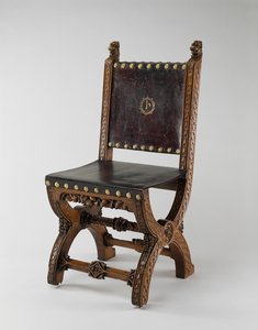 Cadeira X-Frame, feita por John Webb, c.1847 (carvalho, couro e latão)