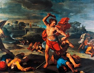Sansão matando filisteus, pintura de Aureliano Milani (1675-1749), óleo sobre tela, 225x290 cm, Itália
