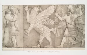 Baixos-relevos na entrada de um pequeno templo em Nimroud [Calá], 1853