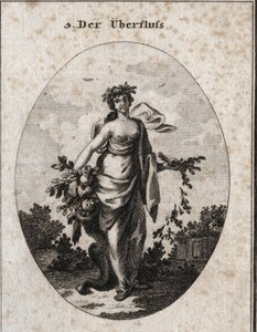 Alegoria da Abundância. Nós a representamos bela e graciosa. A coroa de flores significa a alegria dos seus dons. O buquê de orelhas e os diferentes vegetais que ela tem nas mãos arrependem-se aos pés, marcando a abundância e negligenciando a economia. de Austrian School