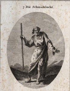 Alegoria de culpa representa por Mário o Deus de sátira e repreensão como um homem velho falando e golpeando a terra. A sua roupa está cheia de ouvidos, olhos e línguas. Gravação em "Iconologie oder Ideen aus dem Gebiete der Leidenschaften und Allegorien". de Austrian School