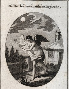 Alegoria da ganância representada pelo desejo cego cuja inanição é incerta. Gravação em "Iconologie oder Ideen aus dem Gebiet der Leidenschaften und Allegorien bildestellt fur Zeichner, Mahler, Dichter, Gelehrte, Erzieher und freunde Hoherer Ge. de Austrian School