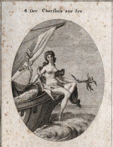 Alegoria da abundância marítima representada por Ceres sentado na proa de um navio. Ela segura um ramo de cânhamo, um ramo de joelho sobre o qual estão presos casulos de bicho-da-seda. Apoia-se em grãos que ficam pendurados no barco. Gravura em "Iconologie de Austrian School