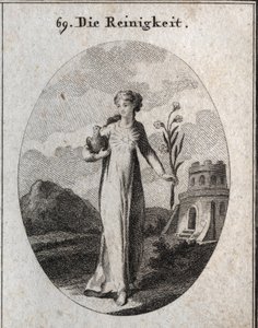 Alegoria de purê. Os seus atributos são a pomba e o lírio, símbolos da candura. Gravura em "Iconologia ou idéias do campo das paixões e alegorias ilustradas para desenhistas, pintores, poetas, estudiosos, educadores e amigos do alto de Austrian School