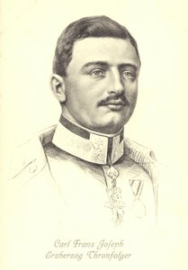 Arquiduque Karl Franz Joseph da Áustria, herdeiro do trono austro-húngaro (litho) de Austrian School