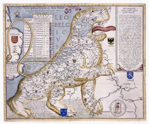 Leo Belgicus, mostrando os Países Baixos em forma de leão, 1586