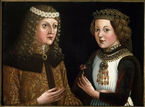 Retrato de Ladislau Posthumous, Rei da Boémia, Hungria e Croácia, com o seu noivo Madalena de Valois de Austrian School