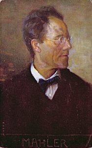 Cartão postal representando um retrato de Gustav Mahler (1860-1911) c.1910 (litografia a cores) de Austrian School