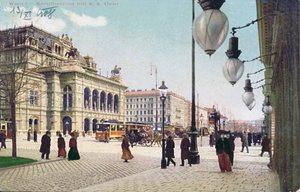 O Kaerntnerring e a Ópera Imperial e Real em Viena, 1908 de Austrian School