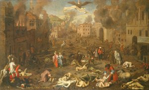 A tempestade de Ofen em 6 de Setembro de 1686 (óleo sobre painel) de Austrian School