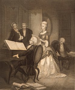 Wolfgang Amadeus Mozart acompanhando Caterina Maddalena Giuseppa (gravura) de Austrian School