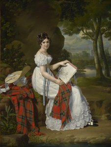 Mulher desenhando em uma paisagem, c.1830 de Austrian School