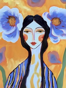 Mulher Boho com Flores Azuis de Avanesova Elena