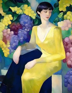 Mulher elegante com uvas de Avanesova Elena