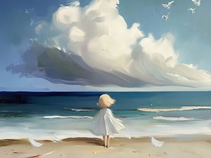 Menina a contemplar o mar de Avanesova Elena