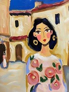 Mulher da cidade com motivos florais pintados de Avanesova Elena