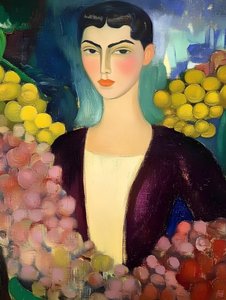 Mulher serena com uvas de Avanesova Elena