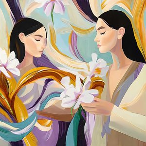 Mulheres serenas com flores de Avanesova Elena