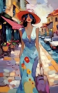 Passeio pela cidade de uma mulher elegante