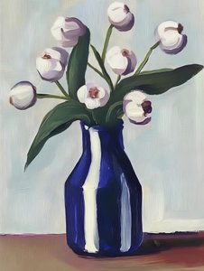 Flores brancas num vaso azul de Avanesova Elena