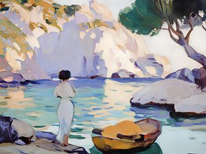 Mulher junto à baía serena de Avanesova Elena