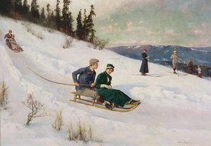 Passeio de trenó e esqui (óleo sobre tela) de Axel Hjalmar Ender