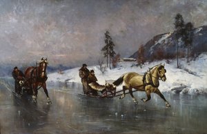 Sleigh Ride on the Ice (óleo sobre tela) de Axel Hjalmar Ender