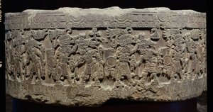 A pedra de Tizoc (c.1481-86) ou Temalacatl, 1325-1521 de Aztec