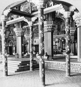 O salão durbar de Mahratta, Palácio da princesa de Tanjore, Tanjore Thanjavur, Índia, 1901.