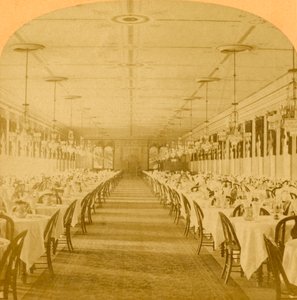 Sala de jantar, Grand Union Hotel, Saratoga, a maior sala de jantar do mundo, 1882.