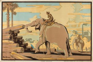Empilhamento de madeira, da série "Burma: A Land of Rich Resources" (litografia a cores) de Ba Nyan
