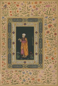 Retrato de Itimad Al-dawla, dinastia Mughal (aquarela opaca e ouro sobre papel) de Balchand (attr. to)