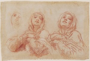 Estudos para a Cabeça da Virgem, c.1680 (giz vermelho com traços de giz branco aumentando no papel) de Baldassare Franceschini