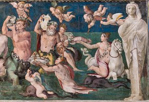 Triunfo de Vênus, cena marinha com golfinhos e cupidos