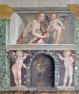 O Hall das Perspectivas Hall of Perspectives detalhe do nicho trompe loeil representando Venus e Cupido, 1518-19 fresco
