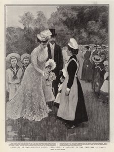 Crianças em Marlborough House, apresentando um ramo de flores à Princesa de Gales (litografia)