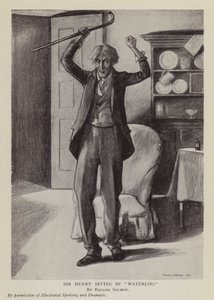 O ator inglês Henry Irving na peça Waterloo de Arthur Conan Doyle (litografia)