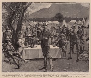 Lady Henry Bentinck entretendo oficiais feridos para um chá no Hospital Portland em Rondebosch (litografia)