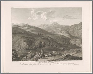 Vista de Cantalupo Bardella em Mandela
Vüe de Cantalupo et Bardella anc. Mandela (título sobre o objecto)
Suite de VI vues des Environs de Rome (...) (título da série)